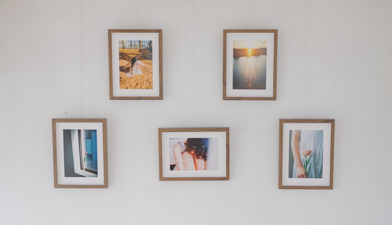 額装された写真作品の展示