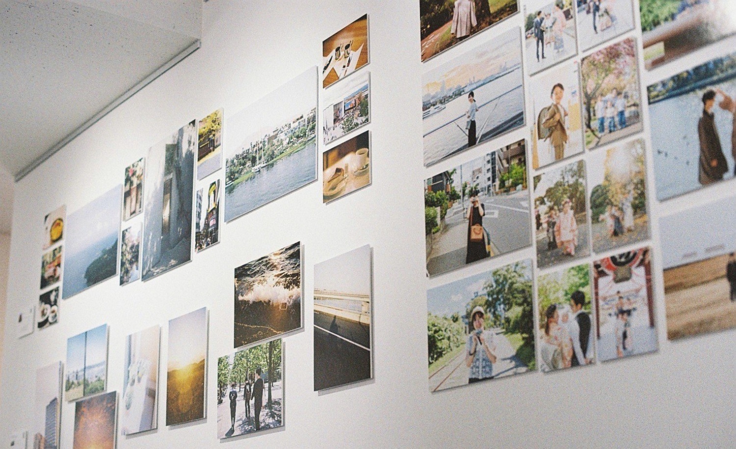 写真展会場にさまざまなサイズの写真作品が並ぶ様子
