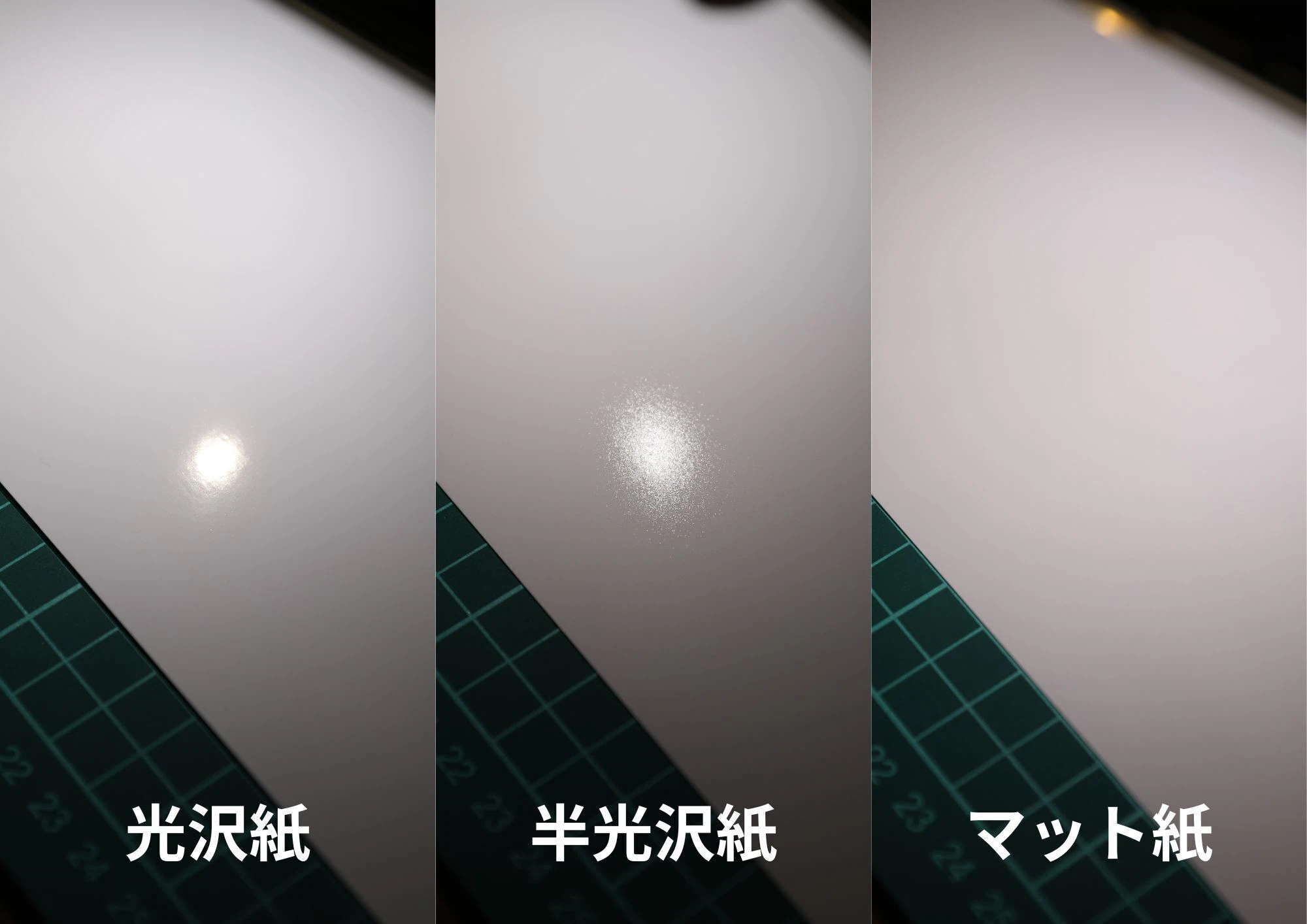 光沢紙、半光沢紙、マット紙の質感比較